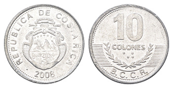 Коста-Рика 10 колонов 2008 KM 228b алюминий aUNC 4663-954