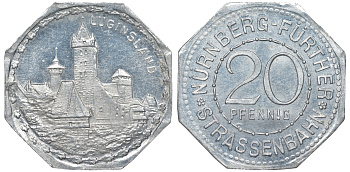 Нюрнберг 20 пфеннигов ND нотгельд Люгенсленд алюминий 51-1043