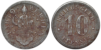 Германия, Верден 10 пфеннигов ND Эссен, Северный Рейн-Вестфалия, толстый кружок железо 4121-325