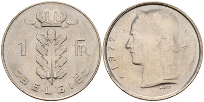 Бельгия 1 франк 1977 Belgie KM 143.1 медно-никель  UNC  4187-212