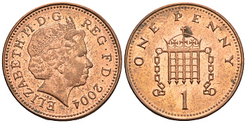 Великобритания 1 пенни 2004 Елизавета II (1952-2022) KM 986, Spink 4710 (B5) сталь плакированная медью 4609-612