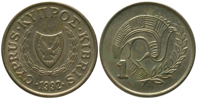 Кипр 1 цент 1992 KM 53.3 никель латунь 4154-954