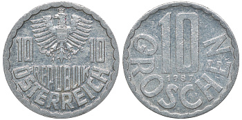 АВСТРИЯ 10 ГРОШЕЙ 1987 KM 2878 алюминий 72-1411