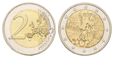 Германия 2 евро 2019 A, 30 лет падению Берлинской стены KM 429 биметалл UNC 72-1756