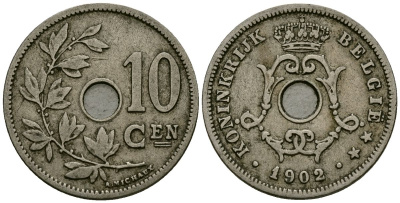 Бельгия 10 сантимов 1902 Belgie KM 49 медно-никель 4172-1056