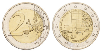 Германия 2 евро 2020 A, 50 лет коленопреклонению в Варшаве KM 388 биметалл UNC 68-836