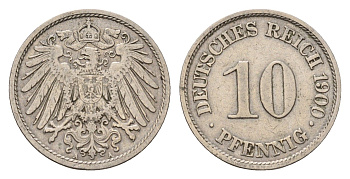 Германия 10 пфеннигов 1900 A, Вильгельм II (1888-1918) KM 12, J. 13 медно-никель 4636-769