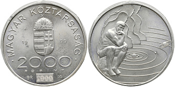 Венгрия 2000 форинтов 1999 мыслитель и солнечная система KM 743 серебро UNC 00-00
