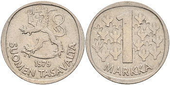 ФИНЛЯНДИЯ 1 МАРКА 1979 K KM 49a медно-никель 4563-524