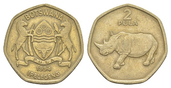 Ботсвана 2 пулы 1994 Белый носорог KM 25 никель латунь 4531-335