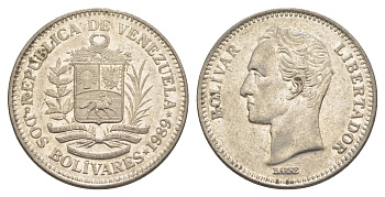 Венесуэла 2 боливара 1989 Симон Боливар Y 43a сталь плакированная никелем 4583-132
