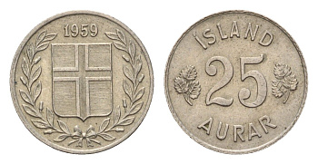 Исландия 25 эйре 1959 KM 11 медно-никель 4690-616