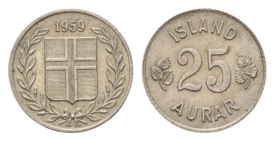 Исландия 25 эйре 1959 KM 11 медно-никель 4690-616
