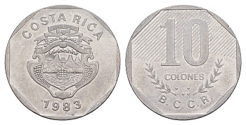 Коста-Рика 10 колон 1983 KM 215.1 нержавеющая сталь 4656-957