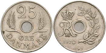 Дания 25 эре 1970 C;S, Фредерик IX (1947-1972) KM 855 медно-никель 4150-916