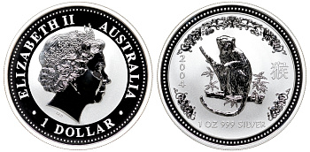 Австралия 1 доллар 2004 год обезьяны KM 674 серебро PROOF 06-236-25