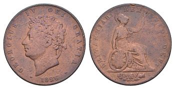 Великобритания 1/2 пенни 1826 Вильгельм IV (1830-1837) KM 692, Spink 3824 бронза 4657-621