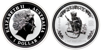 Австралия 1 доллар 2004 год обезьяны KM 674 серебро PROOF 06-236-25