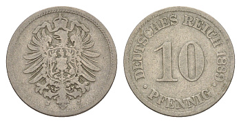 Германия 10 пфеннигов 1889 J, Вильгельм II (1888-1918) KM 4, J. 4 медно-никель 4640-224
