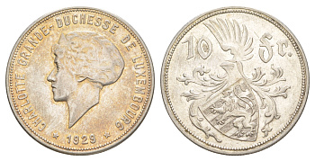 Люксембург 10 франков 1929 Шарлотта (1918-1964) KM 39 серебро 1516-211
