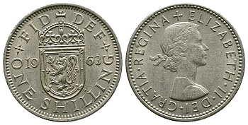 Великобритания 1 шиллинг 1963 Елизавета II (1952-2022), Шотландский герб KM 905, Spink 4148 медно-никель 4384-716