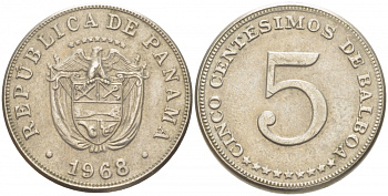 Панама 5 сентесимо 1968 KM 23.2 медно-никель 261-355