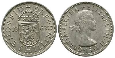 Великобритания 1 шиллинг 1963 Елизавета II (1952-2022), Шотландский герб KM 905, Spink 4148 медно-никель 4384-716