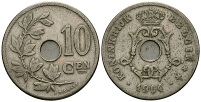 Бельгия 10 сантимов 1904 Belgie KM 53 медно-никель 4172-1143