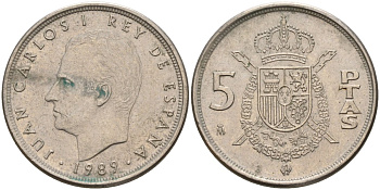 Испания 5 песет 1989 Хуан Карлос I (1975 - 2014) KM 823 медно-никель 4155-743