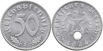 Германия 50 рейхспфеннигов 1944 G J. 372, KM 96 алюминий UNC 00-000-00
