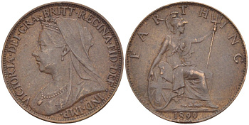 Великобритания 1 фартинг 1899 Виктория (1837-1901) KM 788.2, Spink 3964 бронза 4543-941