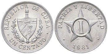Куба 1 сентаво 1981 KM 33.1, JMA 18, Y 27, Schoen 31 алюминий aUNC 4611-622