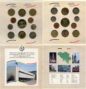 Бельгия набор из 10 монет + жетон монетного двора 1989 Belgie-Belgique, королевский монетный двор Бельгии, в оригинальном буклете KM MS 1   UNC  1181-1-06