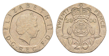 Великобритания 20 пенсов 2000 Елизавета II (1952-2022) KM 990, Spink 4630 (G3) медно-никель 4639-921