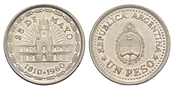 Аргентина 1 песо 1960 150 лет свержению Испанского Вице-короля KM 58 сталь плакированная никелем 4153-713