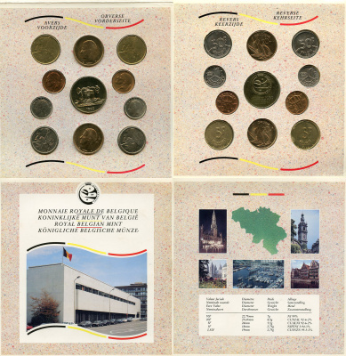 Бельгия набор из 10 монет + жетон монетного двора 1989 Belgie-Belgique, королевский монетный двор Бельгии, в оригинальном буклете KM MS 1   UNC  1181-1-06