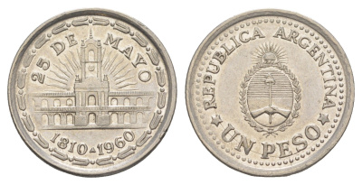 Аргентина 1 песо 1960 150 лет свержению Испанского Вице-короля KM 58 сталь плакированная никелем 4153-713