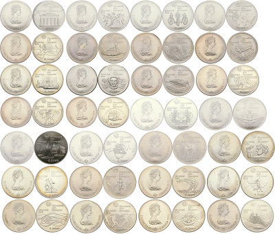 Канада набор из 28 монет по 5 и 10 долларов 1973-1976 XXI летние Олимпийские игры в Монреале 1976 года, в оригинальной коробке, полный комплект серебро UNC 14-1-02