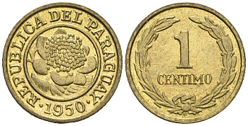 Парагвай 1 сентимо 1950  KM 20 алюминиевая бронза  aUNC  220-966