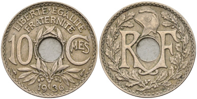 Франция 10 сантимов 1936 KM 866a, Le Franc 138.3 медно-никель 4143-1036