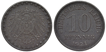 Германия 10 пфеннигов 1921 A KM 20, J. 298 железо 4119-232