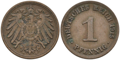 Германия 1 пфенниг 1915 A KM 10, J. 10 медь 4576-218
