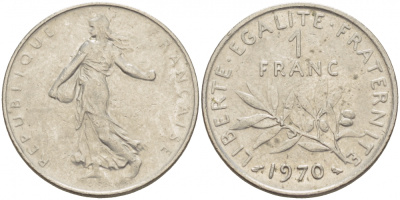 ФРАНЦИЯ 1 ФРАНК 1970 СЕЯТЕЛЬ KM 925.1 никель 3856-944