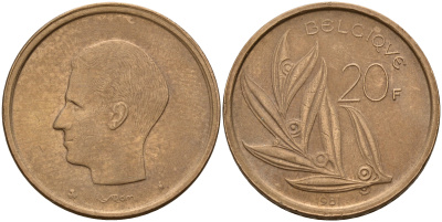 Бельгия 20 франков 1981 Belgique, Бодуэн I (1951-1993) KM 159 никель бронза    4187-457