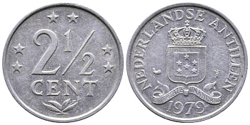Нидерландские Антильские острова (Нидерландские Антилы) 2 1/2 цента 1979 Юлиана (1948-1980) KM 9а алюминий 177-942