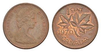 Канада 1 цент 1970 Елизавета II (1952-2022), кленовый лист KM 59 бронза 4630-548