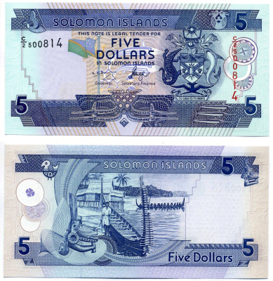 Соломоновы острова 5 долларов 2006 Pick 26(1) бумага UNC (пресс) 7547-6-3-1