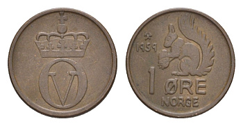 Норвегия 1 эре 1959 Улаф V (1957-1991) KM 403 бронза 4632-1111