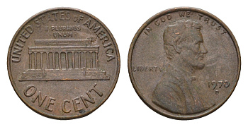 США 1 цент 1970 D, Авраам Линкольн KM 201 медь цинк 4613-614
