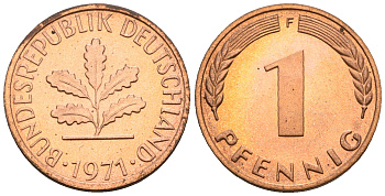 ФРГ 1 пфенниг 1971 F KM 105, J.380 сталь плакированная медью PROOF 1094-7-63